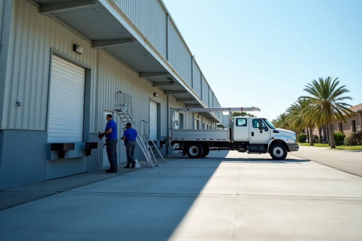 Large box gutter running along the eave of a metal warehouse building