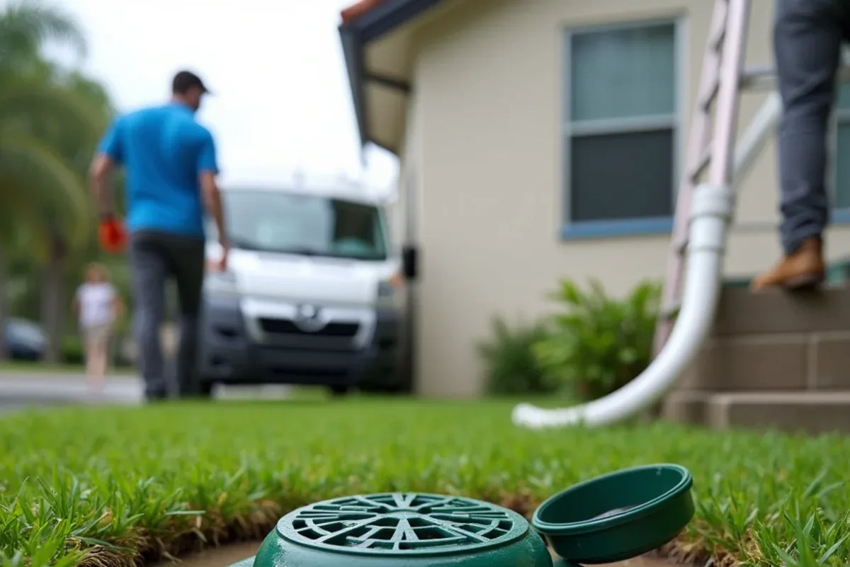 Pop-up emitter for an underground downspout line sitting in a waterlogged lawn