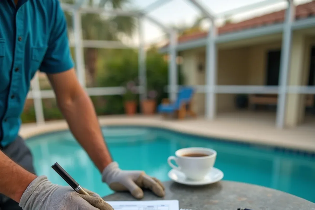 Two printed gutter quotes comparing guards against a cleaning plan on a patio table