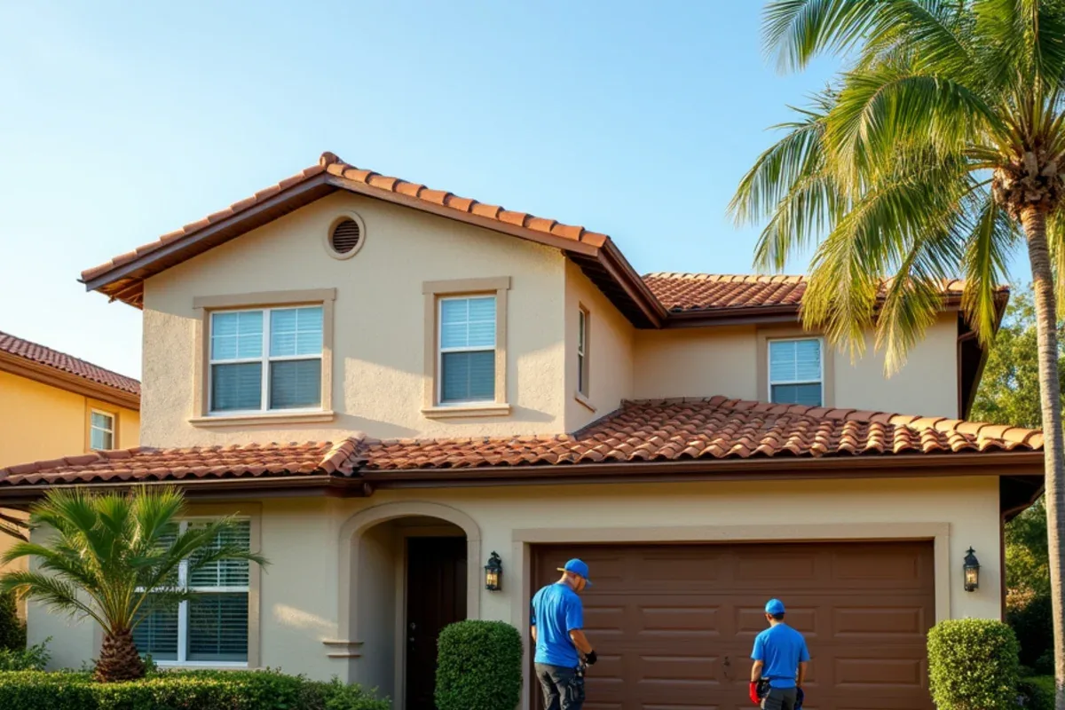 Bronze seamless gutter matched to the trim of a two-story barrel tile home