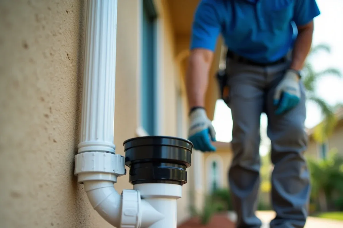 Downspout adapter and cleanout fitting connecting a 3x4 downspout to buried drainage pipe