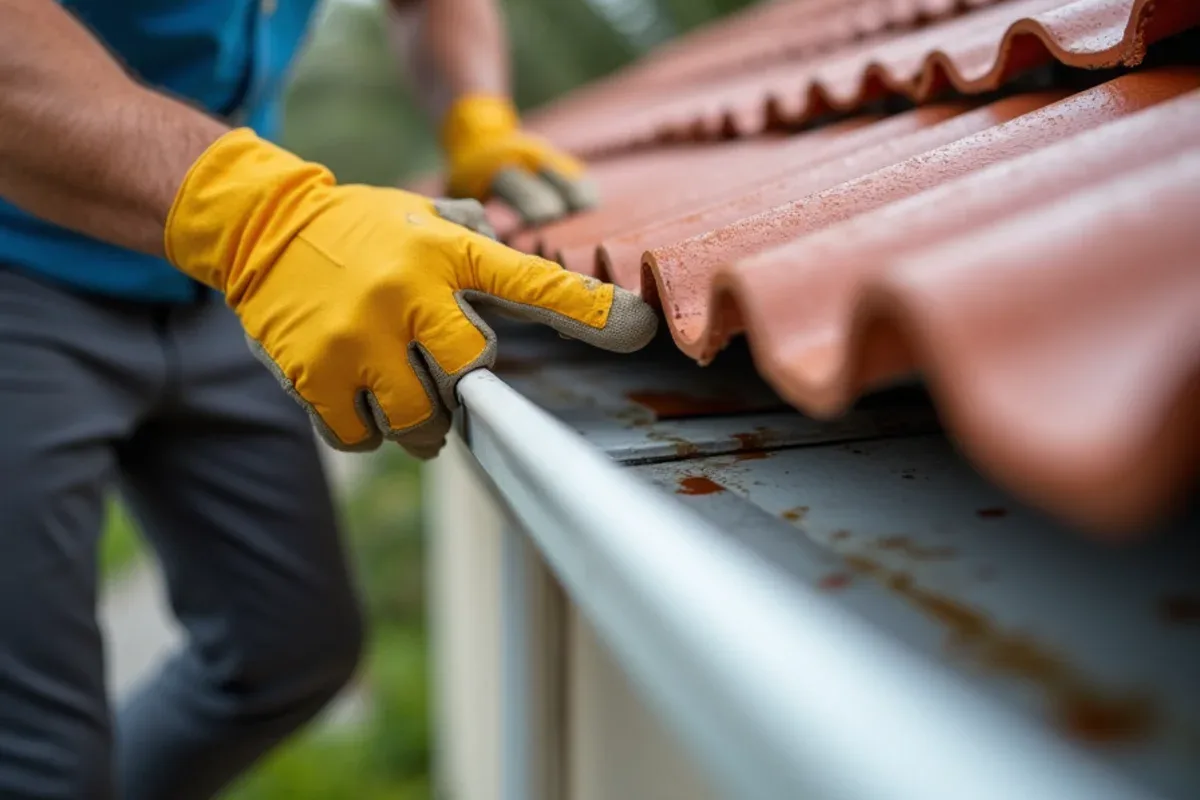 Visible gap between barrel tile roof edge and the back of a gutter letting water onto fascia