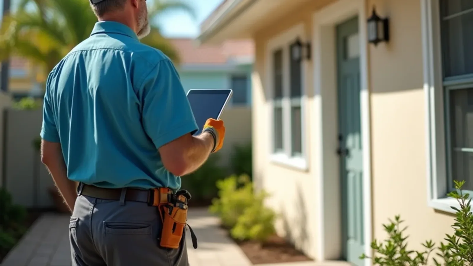 South Florida gutter guides: homeowner reading gutter tips beside a cleaned gutter