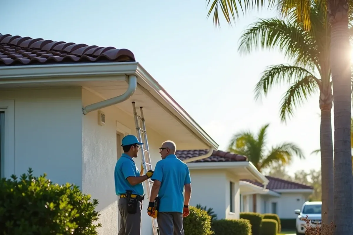 Crew lead speaking with a resident outside a single-story villa in a 55+ community