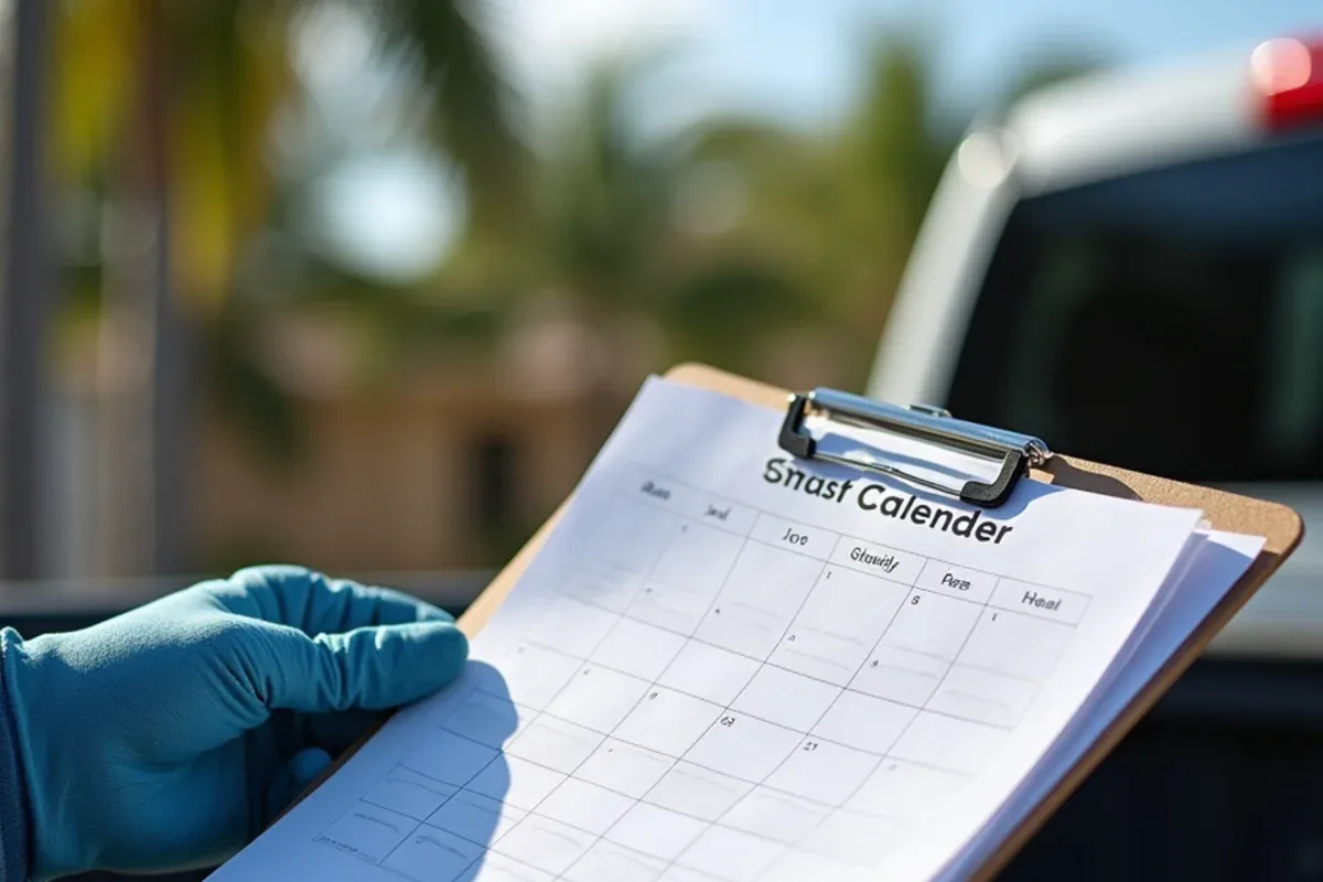 Hands marking a South Florida gutter maintenance calendar for spring and fall cleanings