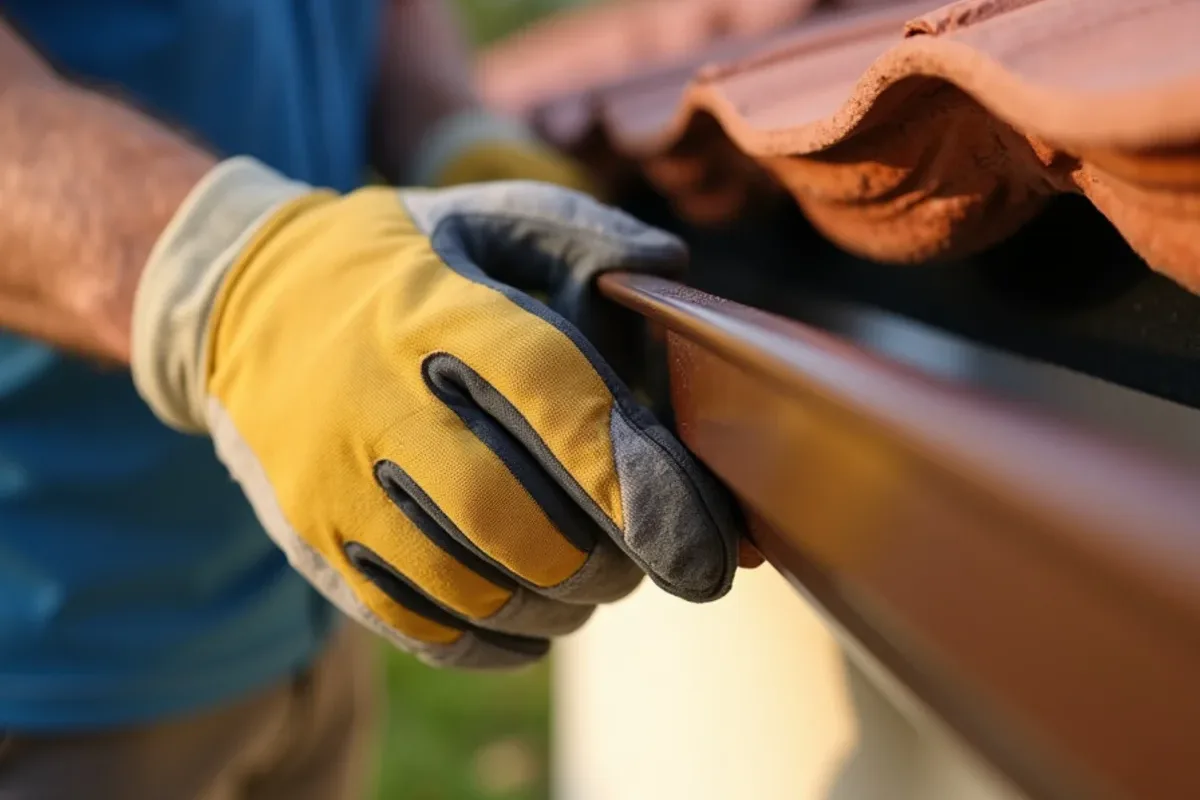 Two micro-mesh guard panels mitered to meet tightly at an outside gutter corner