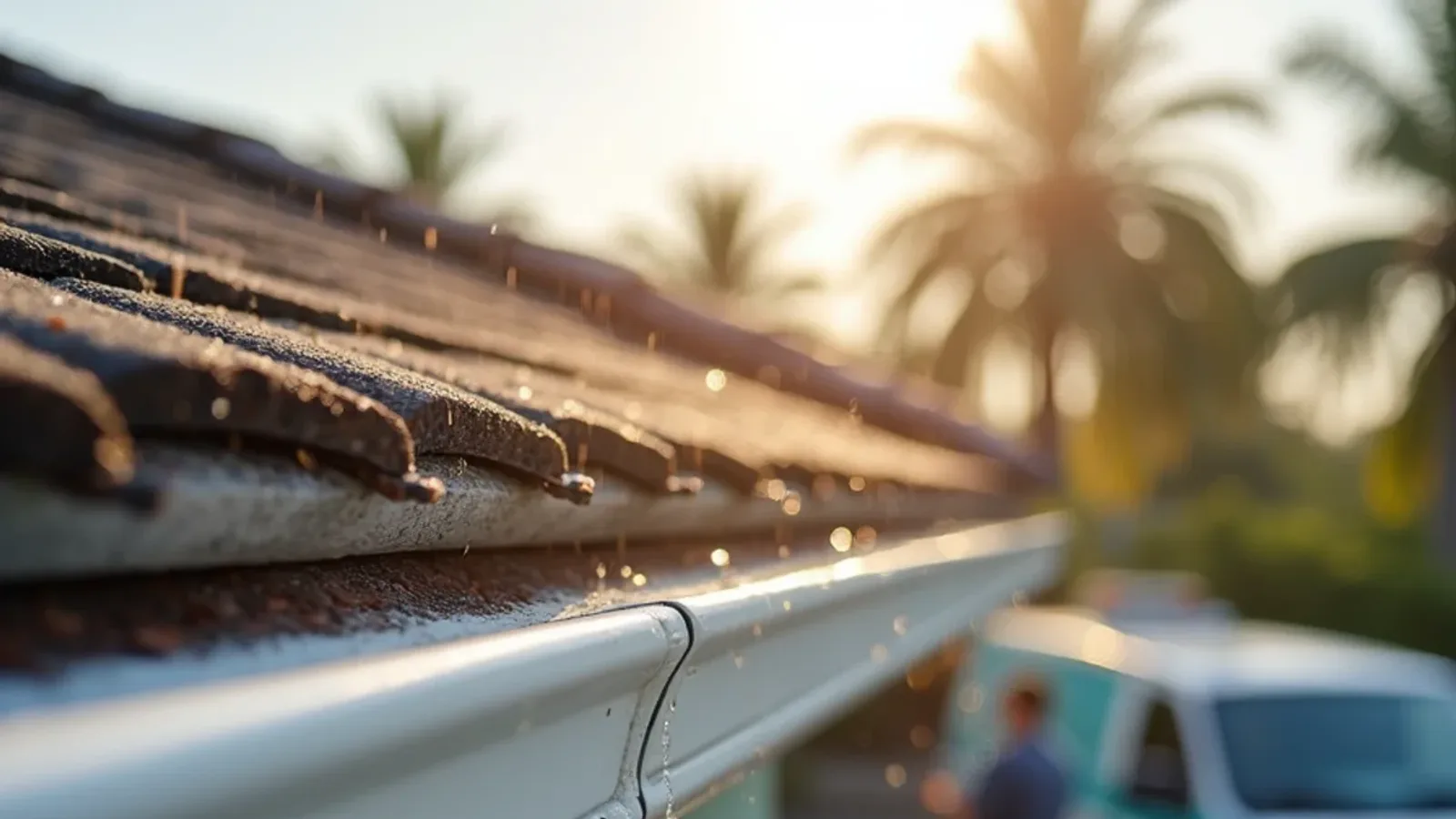 Rainwater slipping through the gap between a roof drip edge and the back of a gutter