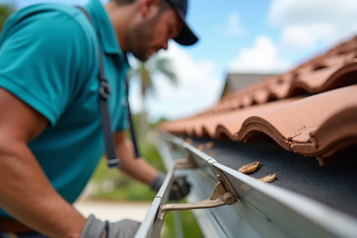 Heavy super gutter channel where a pool cage frame attaches beneath the roof fascia