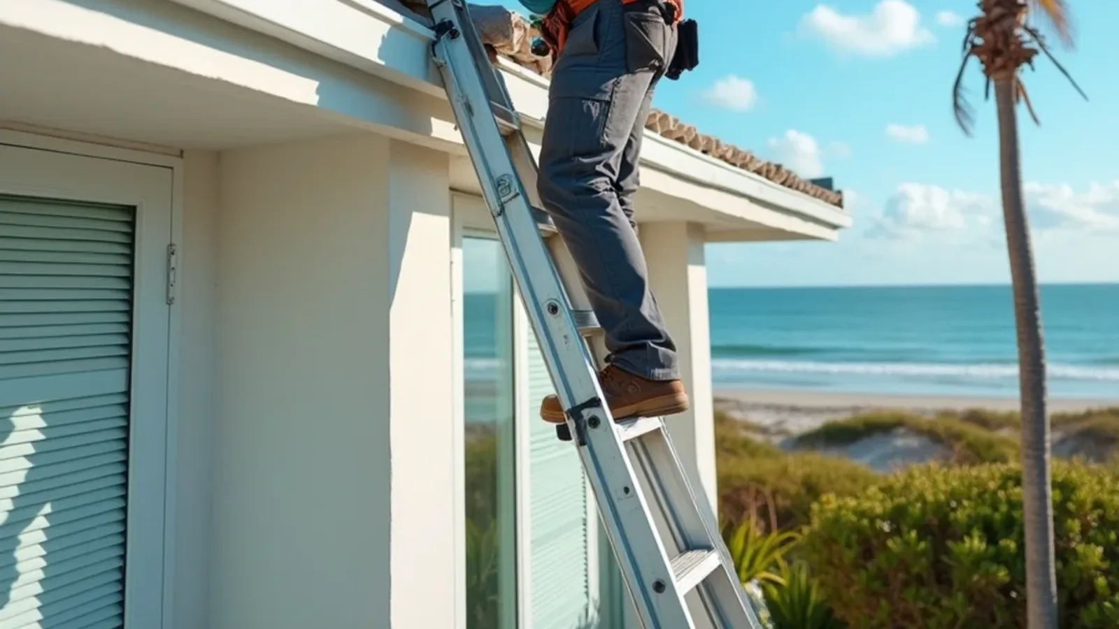 Highland Beach oceanfront estate scupper and downspout check at the start of hurricane season