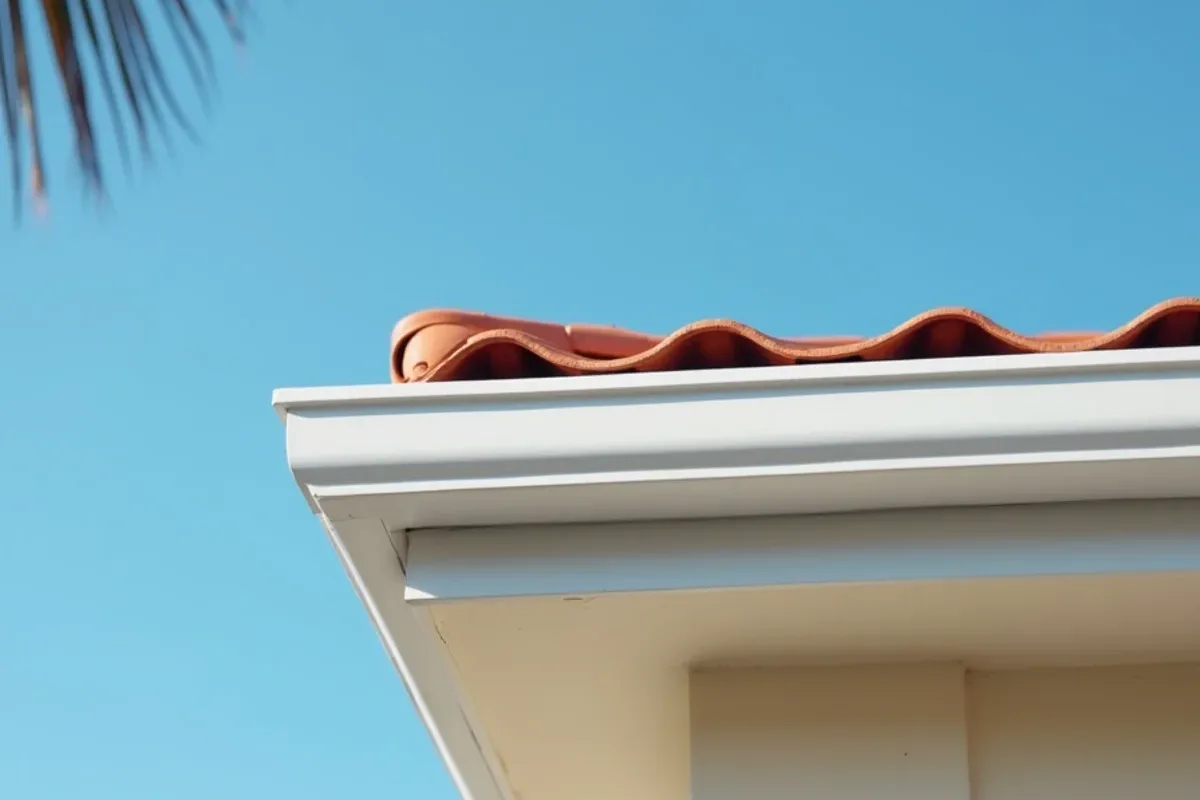 Roof edge detail showing aluminum fascia wrap, vented soffit and a K-style gutter